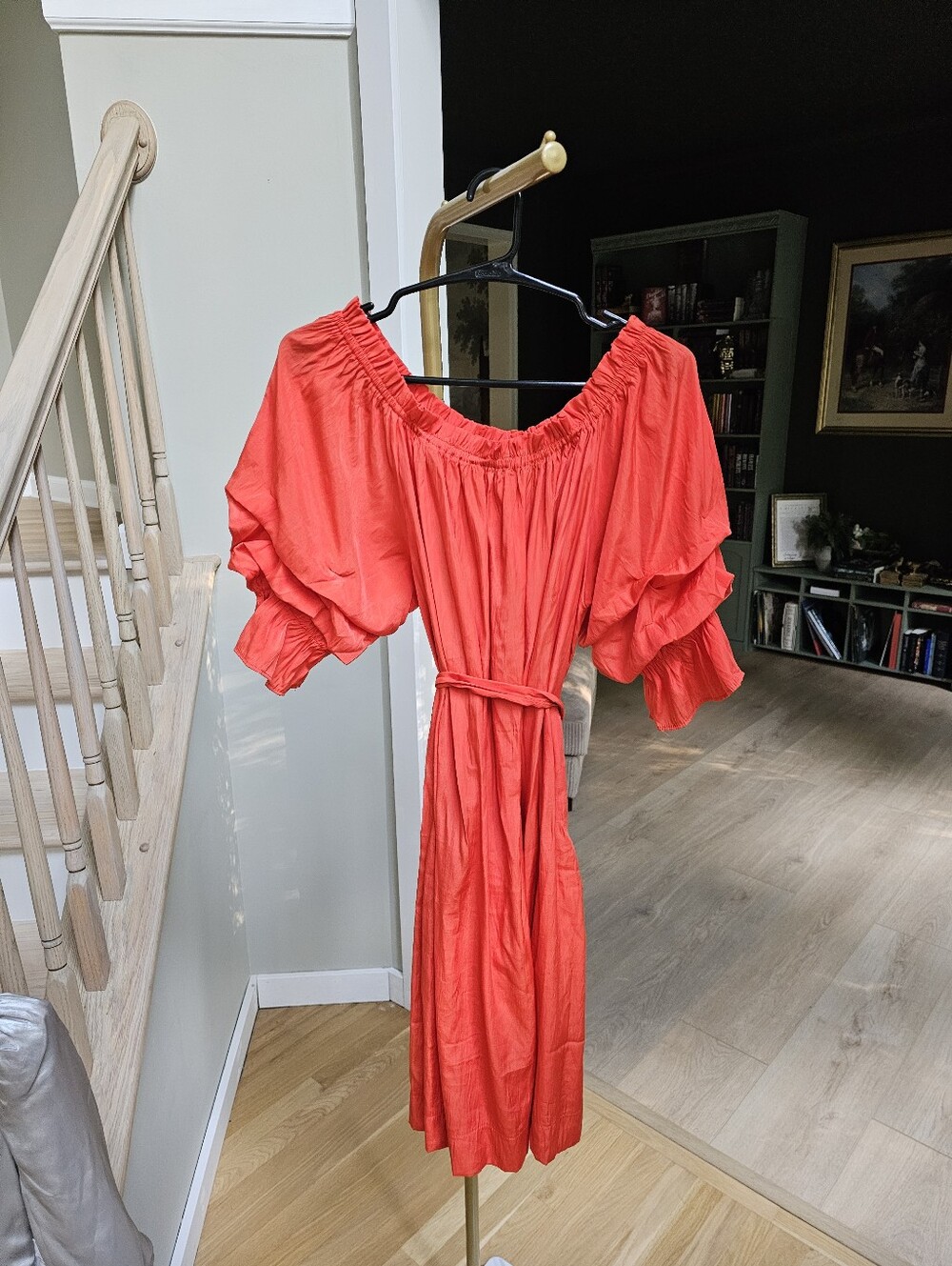 MERSEA x Anthropologie Tulum Ruffle Dress Sunset Orange Off Shoulder Medium - Picture 10 of 16